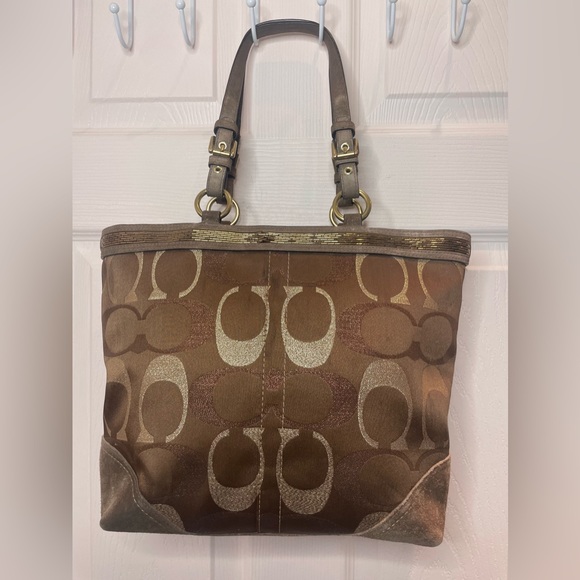 Coach Vintage Bronze / Brown /Copper Beaded Detail Tote - Picture 4 of 8